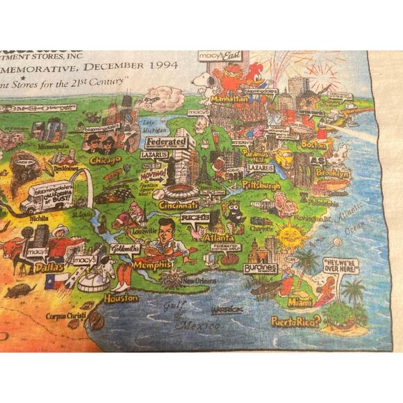 VTG Rare Macys Federated Department Store T-Shirt L  Map Of Stores *Small Rip* - Picture 4 of 14